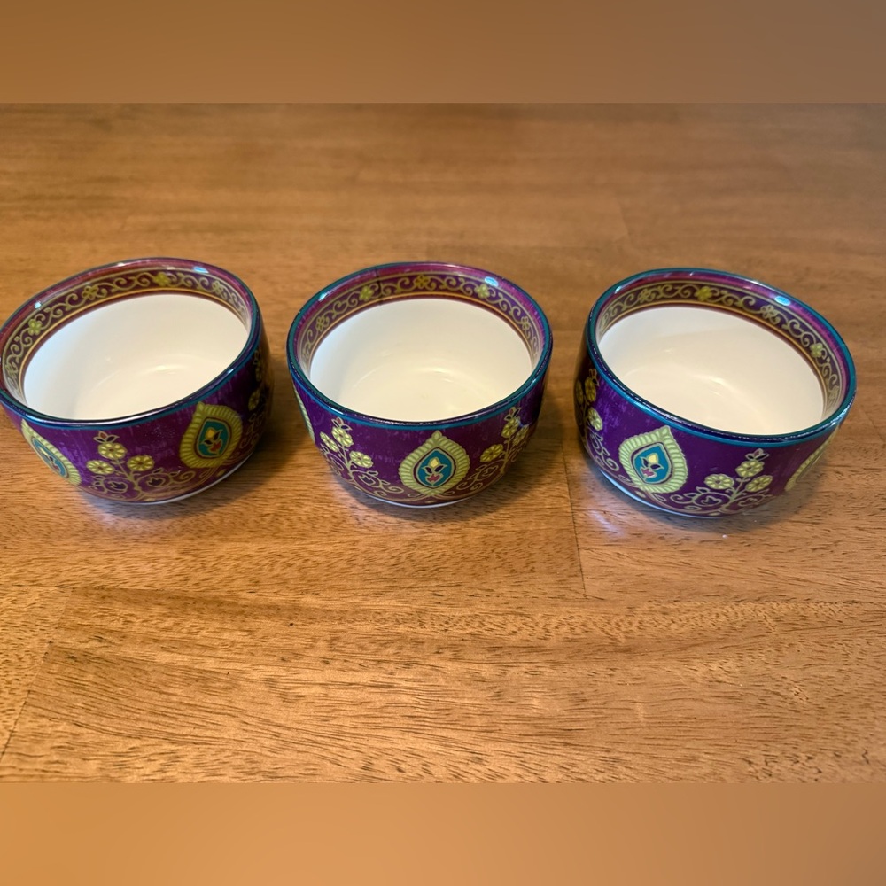222 Fifth Set of Three Purple Kashmire Green bowls